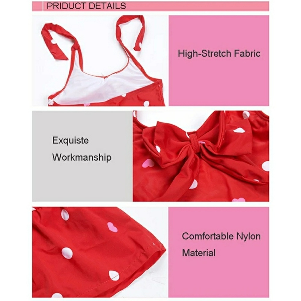 Red Polka Dot Girls Bathing Suit with Red Headband - Picture 4 of 4